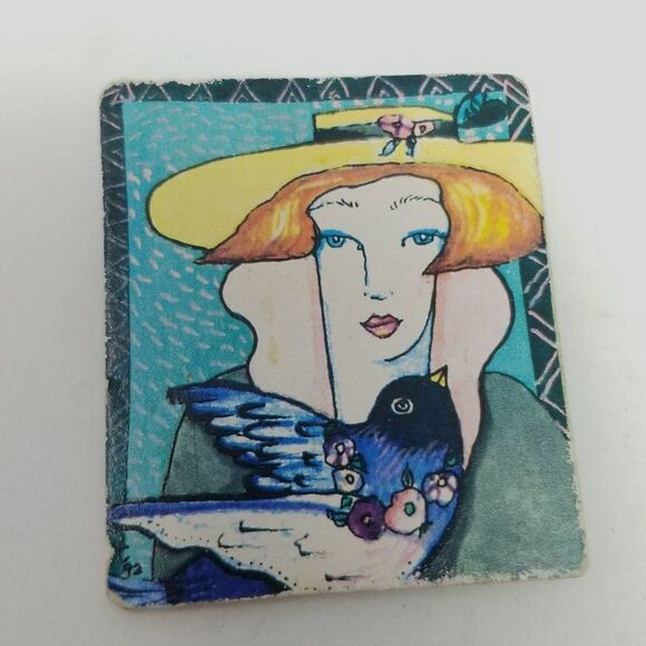 Vintage Woman in a Hat with a Blue Bird Brooch, Artsy Portait, Lightweight - Picture 1 of 6